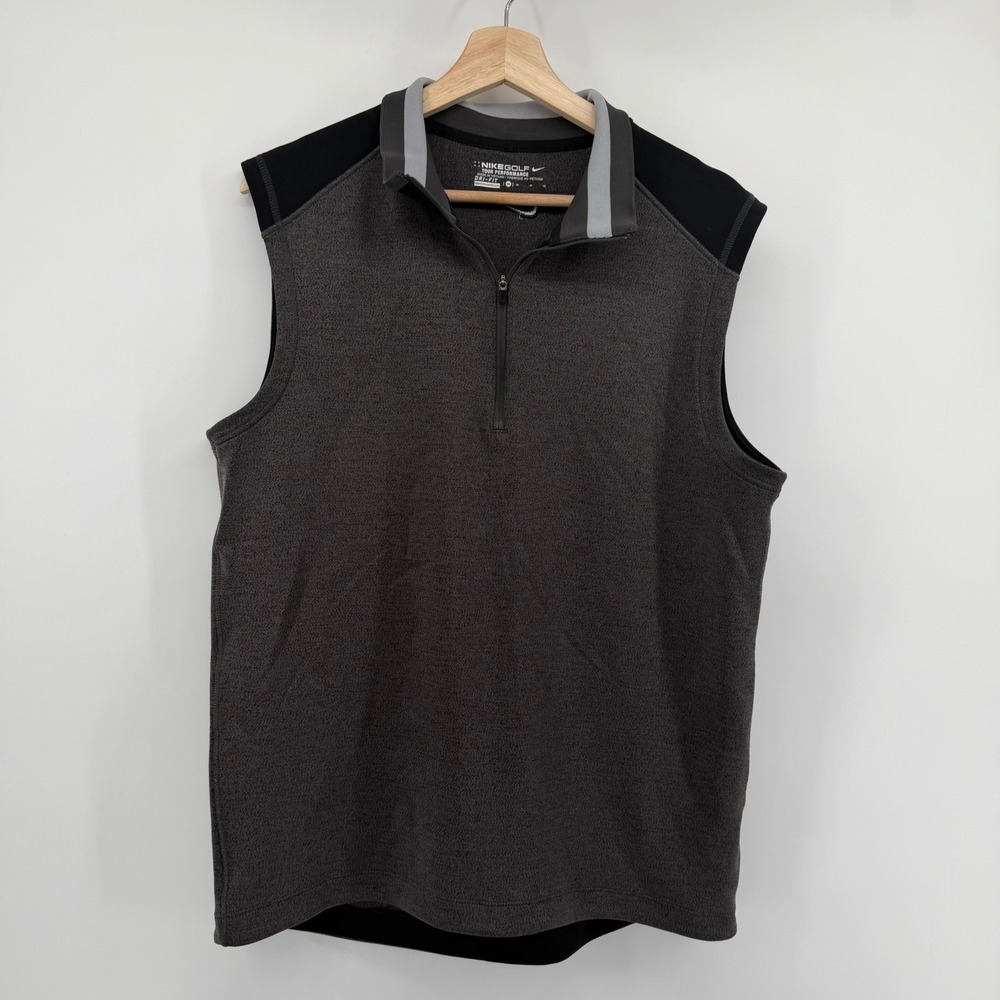 Nike Golf Vest Mens M Gray Tour Performance Dri-FIT Quarter Zip Athletic Layer